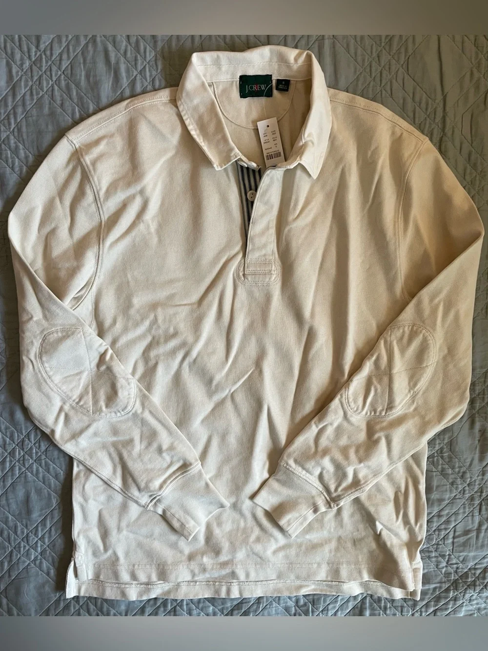 J. CREW Rugby shirt with striped placket in Natural Size S NWT $98 BW541